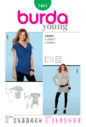 7461 BURDA SO EZ JERSEY GIRL WATERFALL NECK T SHIRT PATTERN 6-18